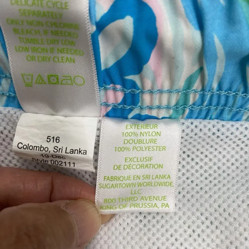 Lilly Pulitzer Swim Trunks Mens M Aqua La Vista Board Shorts Fish Print Lined
